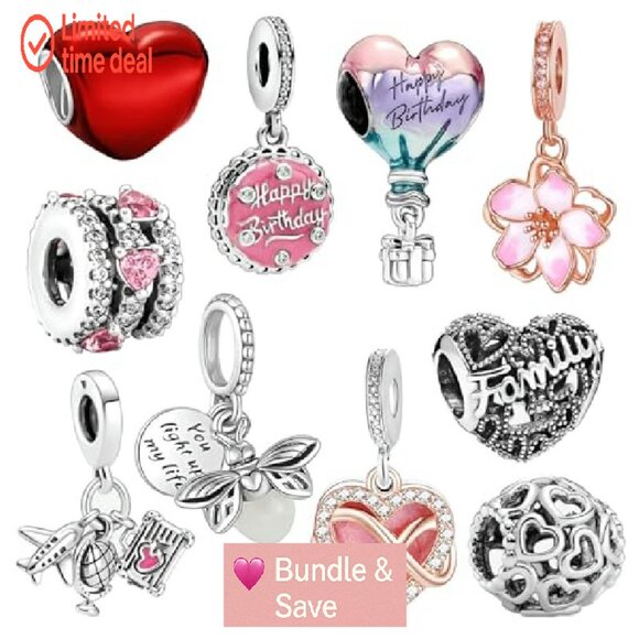 10 Silver Charms Set for Bracelets & Necklaces, Hypoallergenic Alloy Steel - Picture 2 of 8